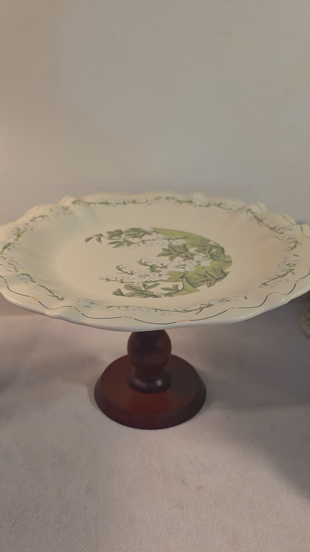 Vintage Floral Pedestal Serving Plate - Mint green