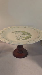 Vintage Floral Pedestal Serving Plate - Mint green