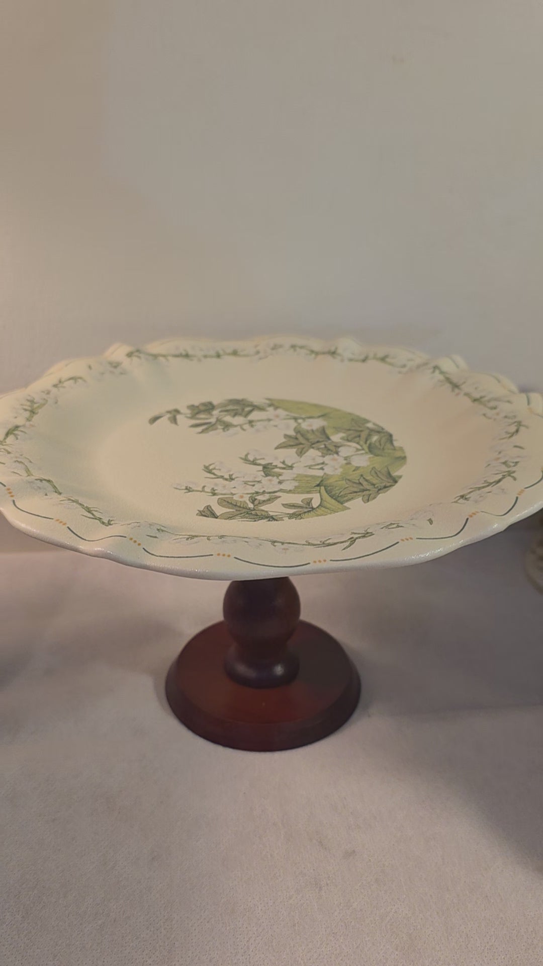 Vintage Floral Pedestal Serving Plate - Mint green