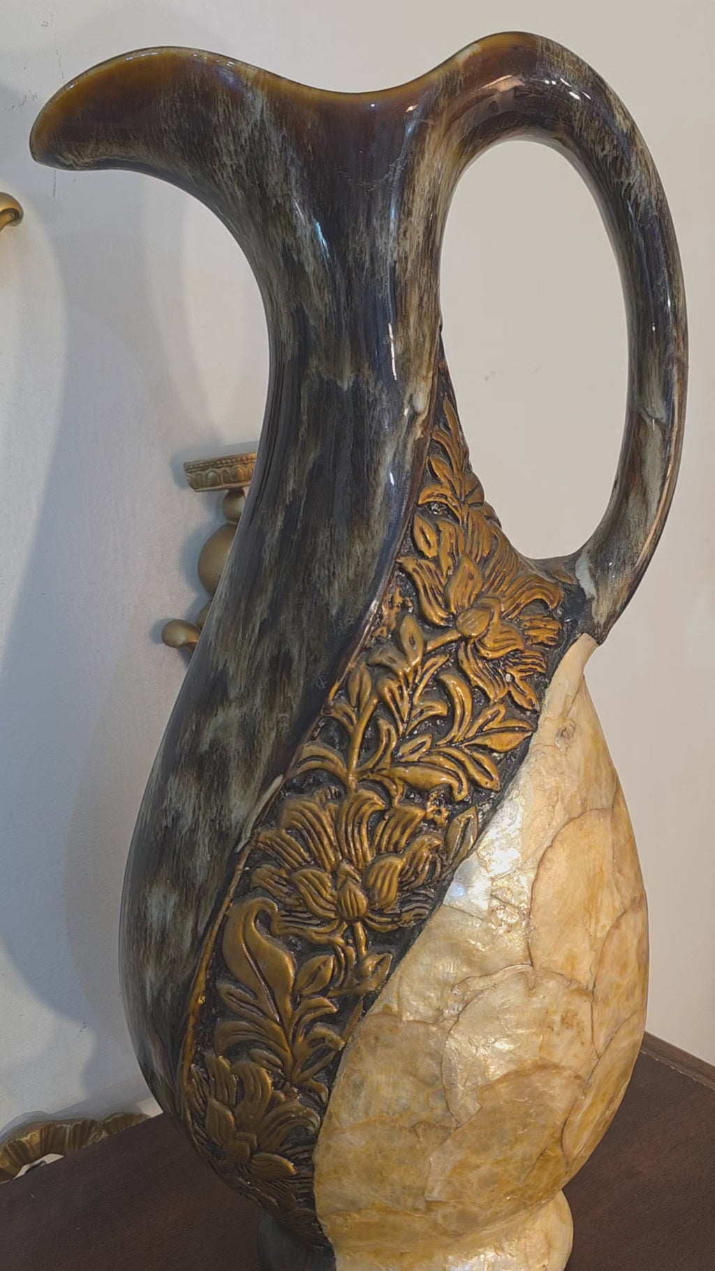 Decorative Sculptural Carafe – Textured Stone & Gold Elegance
