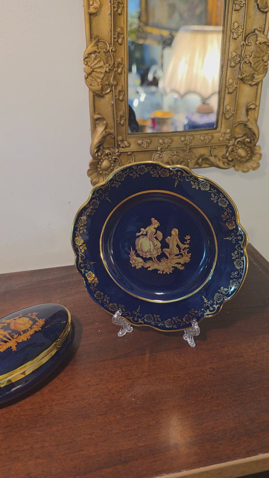 Vintage Cobalt Blue & Gold Porcelain Set – Romantic Cameo Design