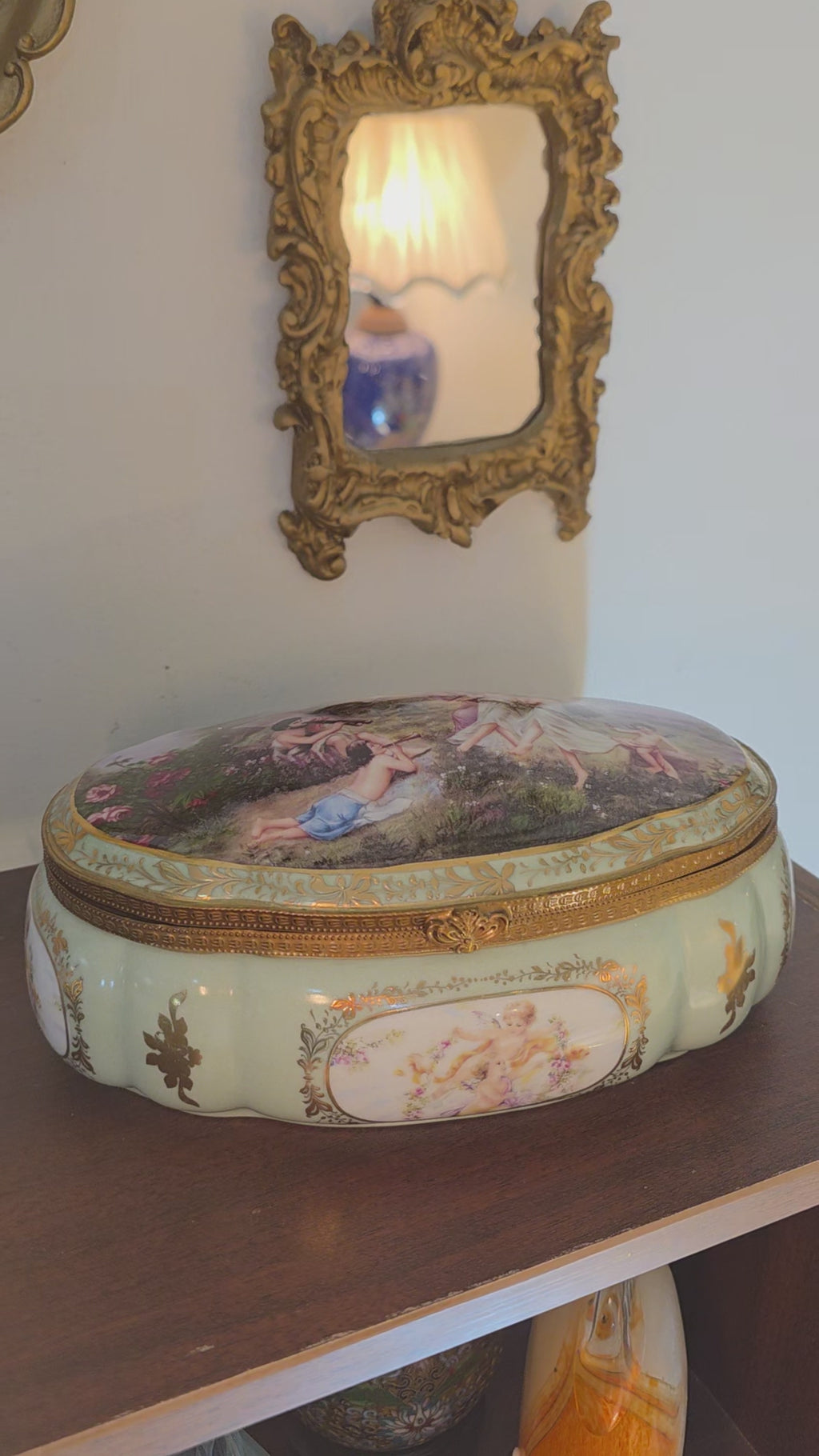 Limoges France Cherub Bonbonnière – 24K Gold Accents