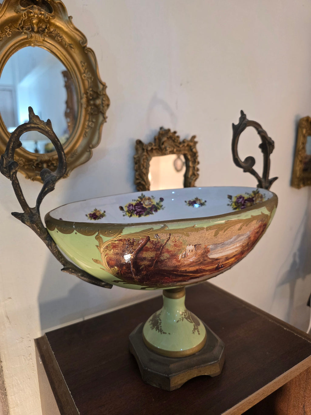 Antique Sèvres Pedestal Centerpiece Bowl with Bronze Handles