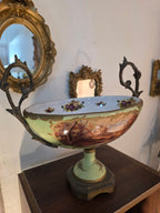 Antique Sèvres Pedestal Centerpiece Bowl with Bronze Handles