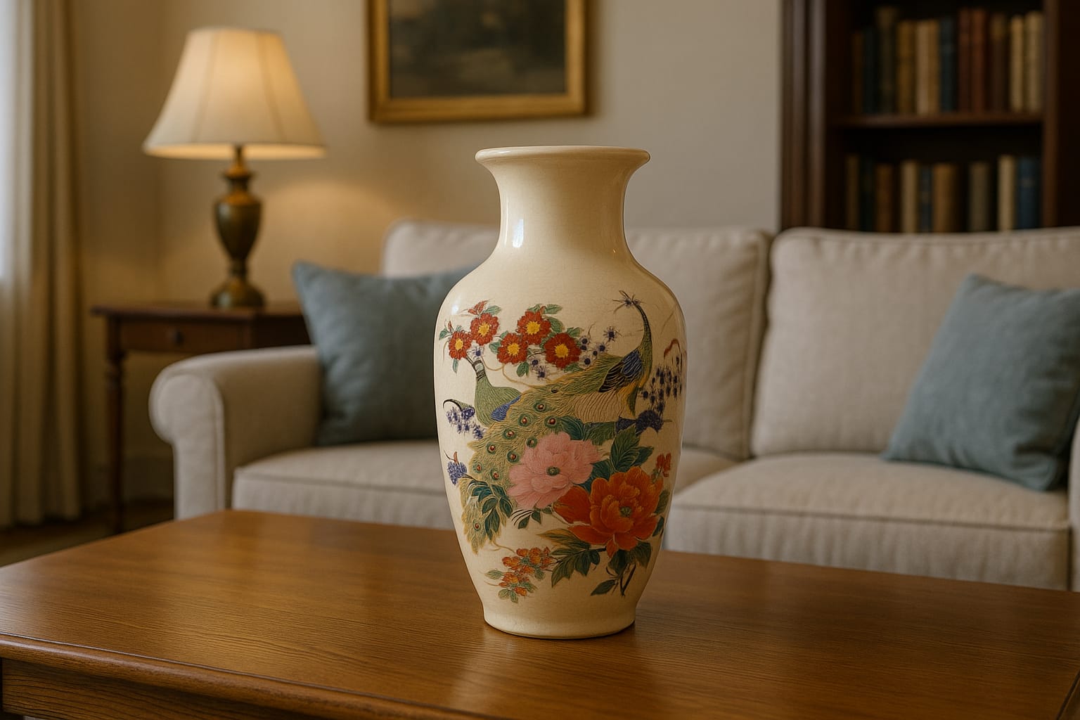 A crackled glaze vintage Japanese vase with hand-painted floral motif.