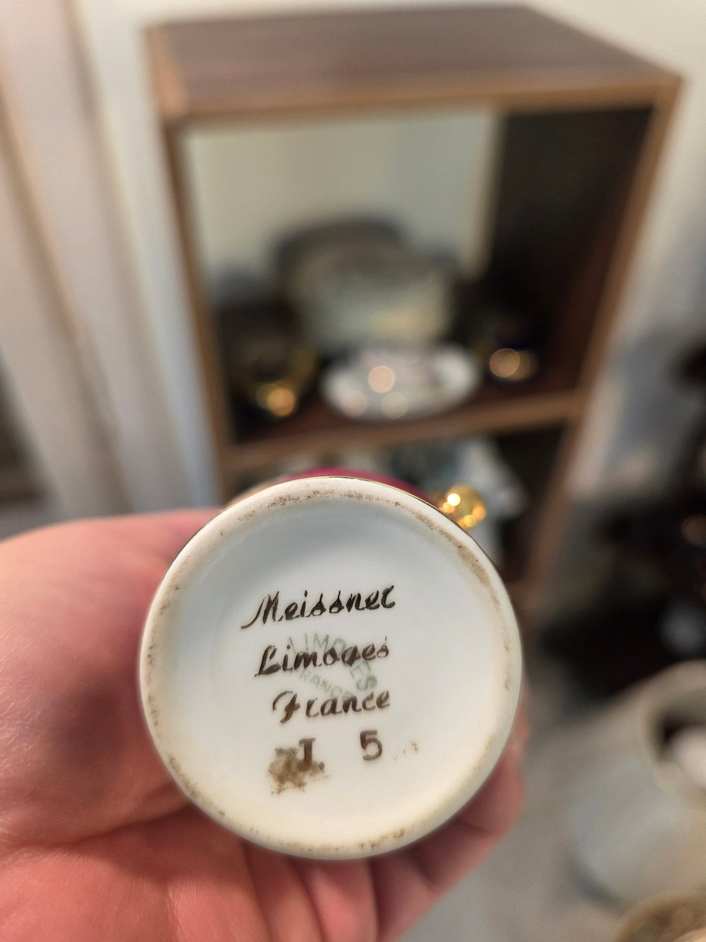 Vintage Limoges France Hand-Painted Mini Ewer – Burgundy & Gold Romance Scene