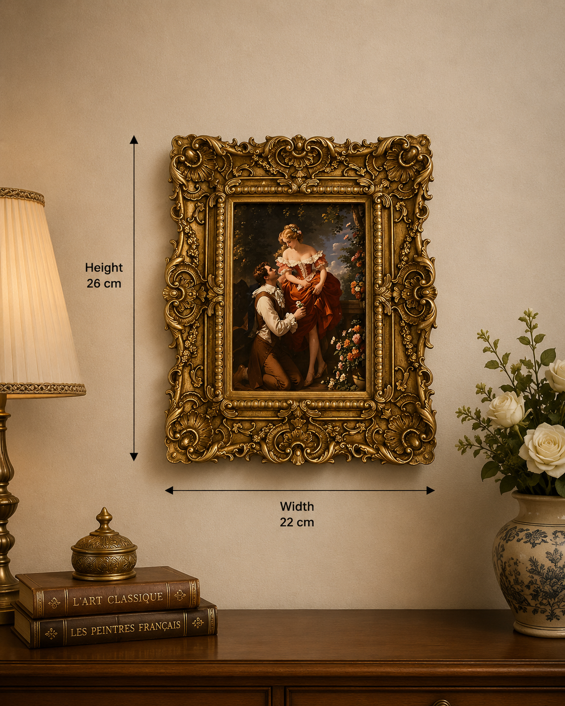 Vintage Romantic Portrait in Ornate Resin Gold Frame