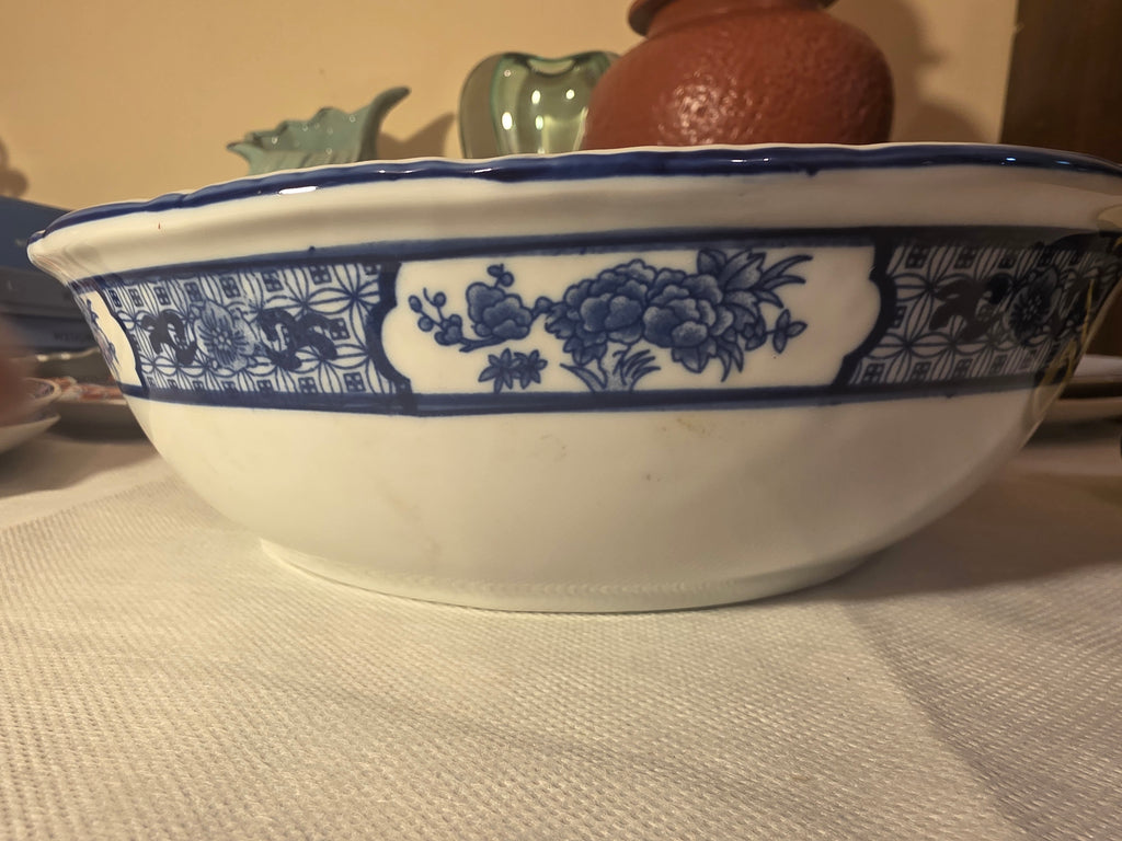 Large Chinese Blue and White Porcelain Centerpiece Bowl with Handles – Imperial Dragon Design