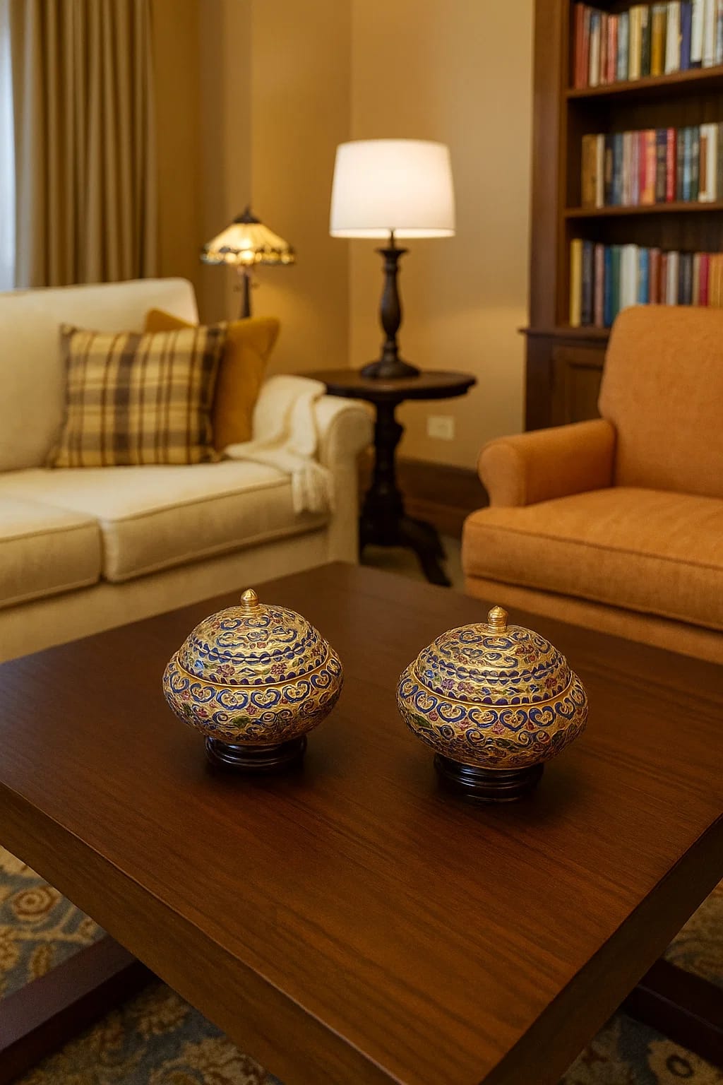 Set of 2 Decorative Cloisonné Bonbonnières with Base