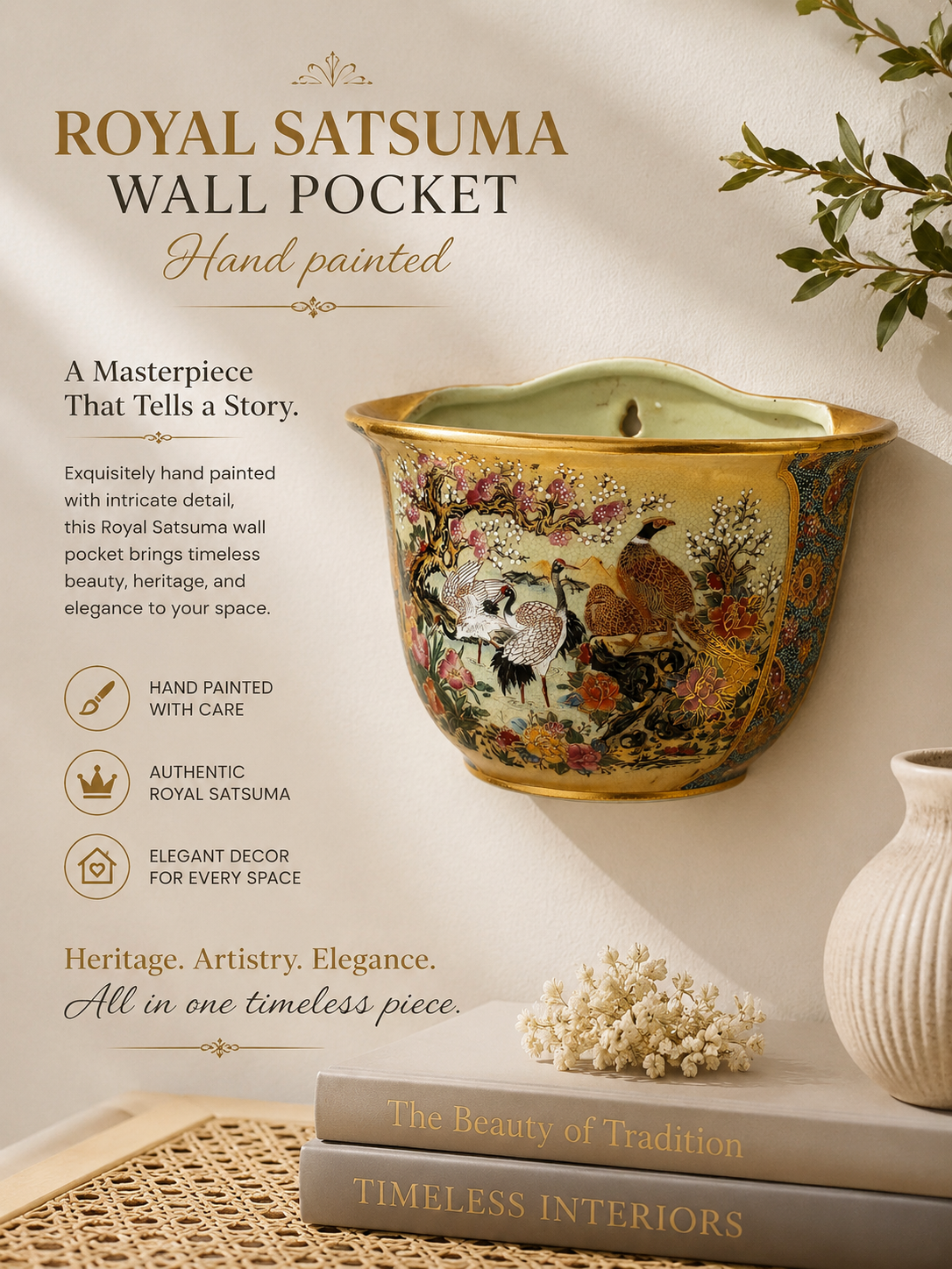Royal Satsuma Hand-Painted wall pocket