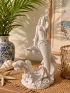 White Resin Mermaid with Dolphin Sculpture