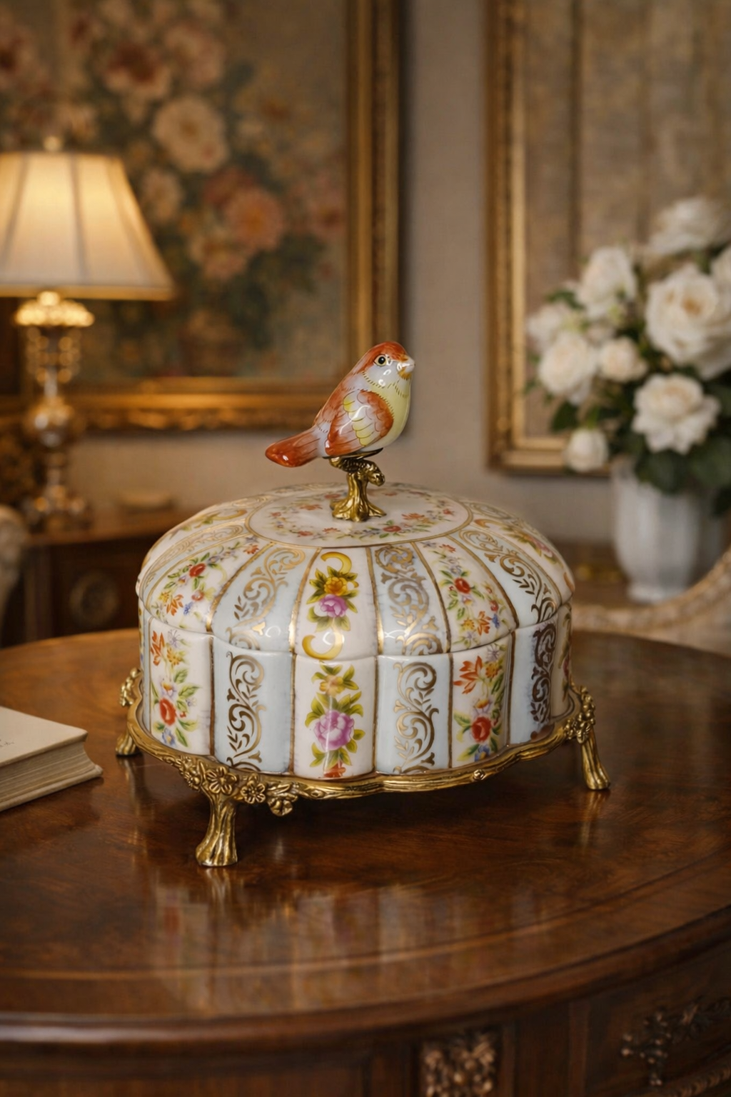 Sèvres-Style Porcelain Jewelry Box with Bird Finial – Château Paris