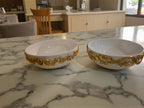 White Porcelain Bowls with Copper Vine Rim — Set of 2