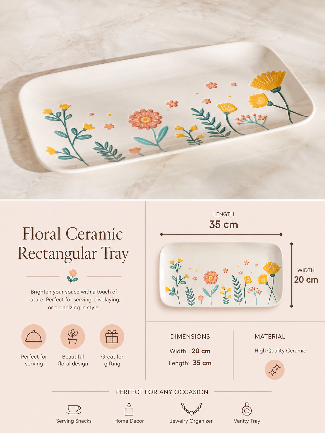 Rectangular Floral Tray 🌼