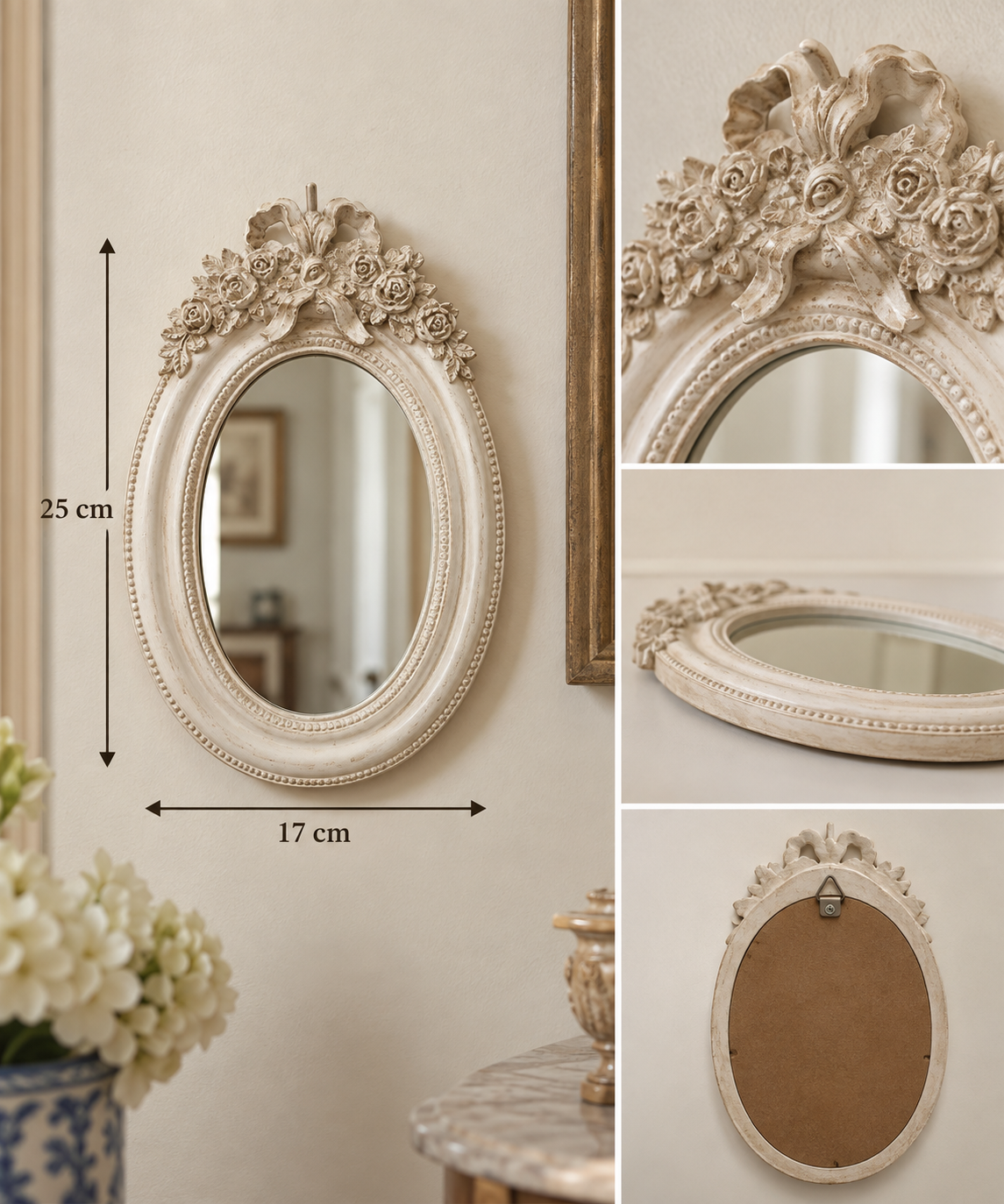 Ivory Rose Resin Mirror – Romantic Vintage Charm