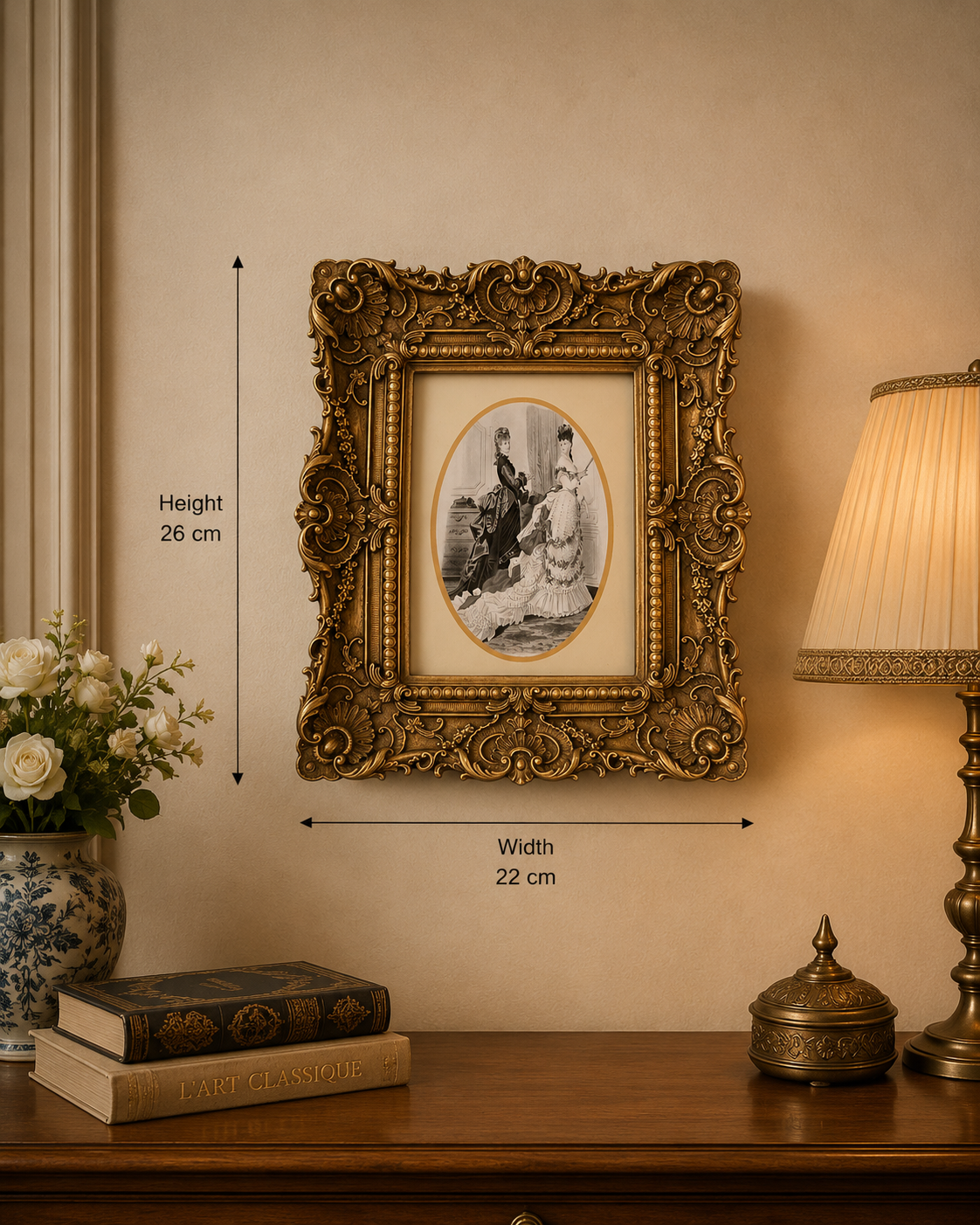 Vintage Victorian Ladies Portrait in Ornate Gold Frame