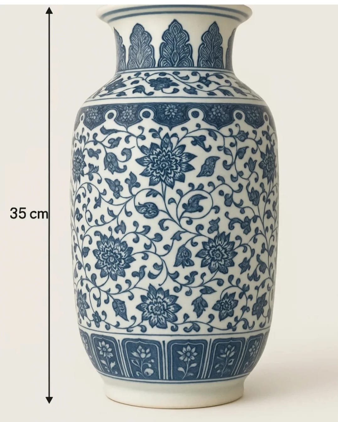 Blue-and-White Floral Ceramic
Vase – Hand-Painted Delft-Style
Design (35 cm)