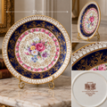 Vintage Paragon Double Warrant Cabinet Plate – Cobalt Blue, Gold Filigree & Pink Roses