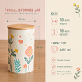 🌸 Floral Ceramic Storage Jar with Bamboo Lid – 880 ml