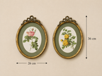 Vintage Botanical Rose Wall Art Pair in Olive Green & Antique Gold Frames