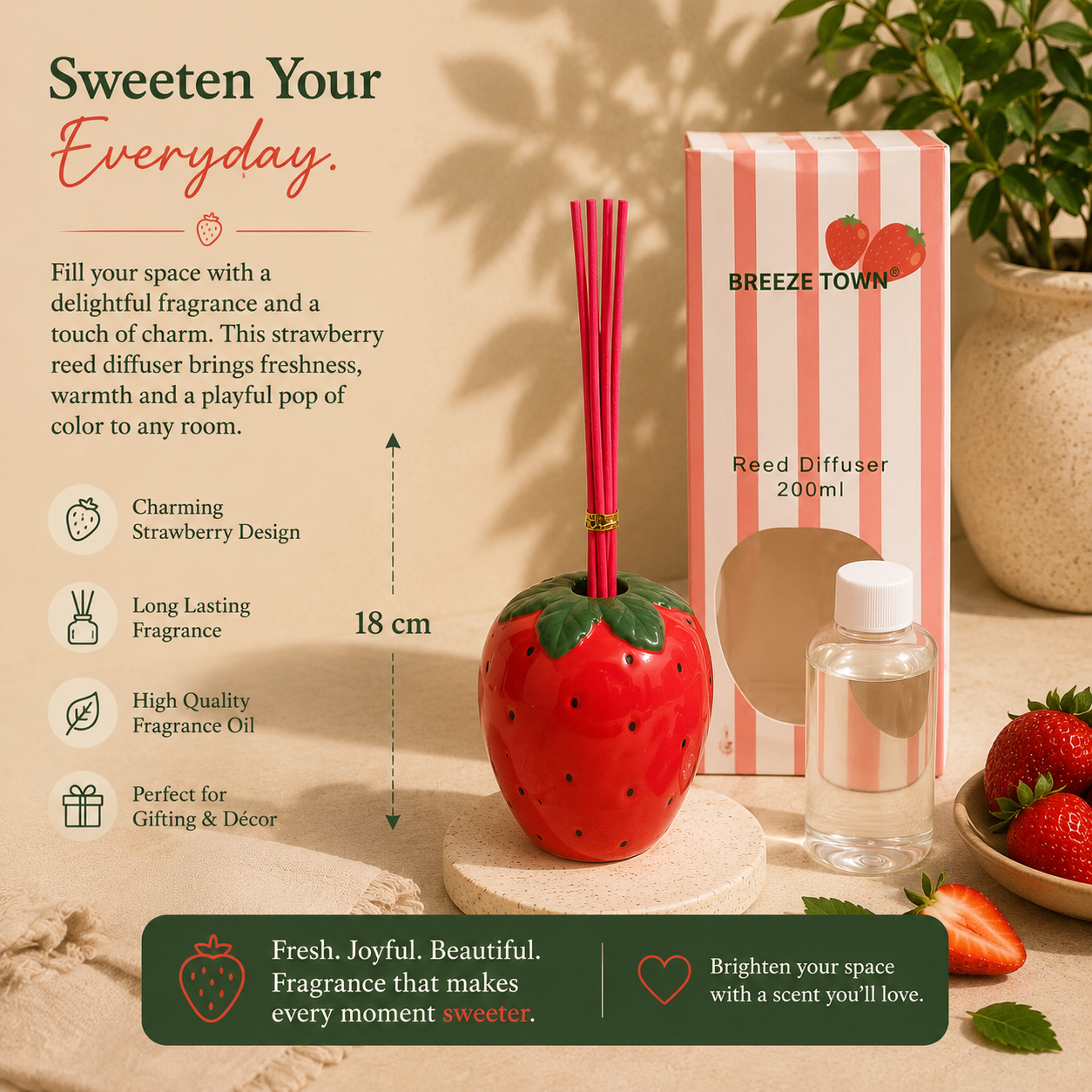 Strawberry Ceramic Reed Diffuser – 200 ml