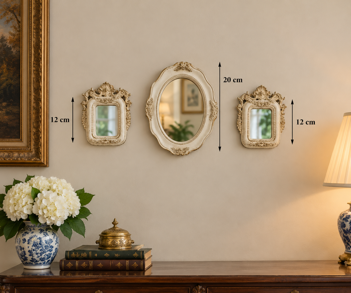 Petite Ivory Elegance – Ornate Vintage Mirrors - P0-01