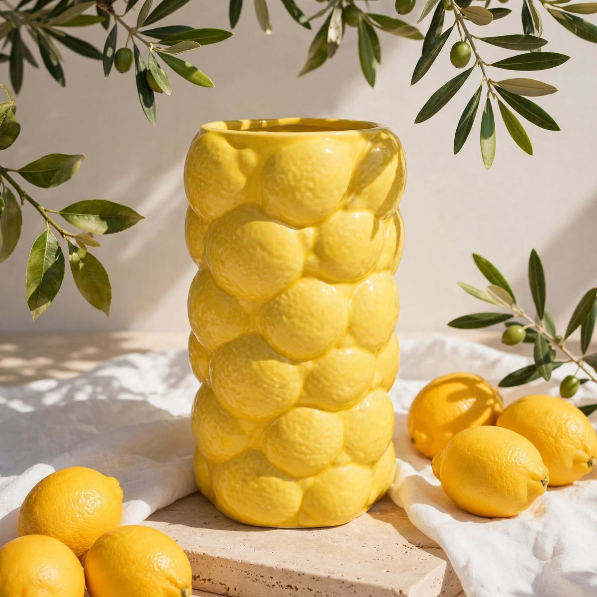 Sicilia Lemon Bubble Ceramic Vase – Glossy Yellow Statement Vase