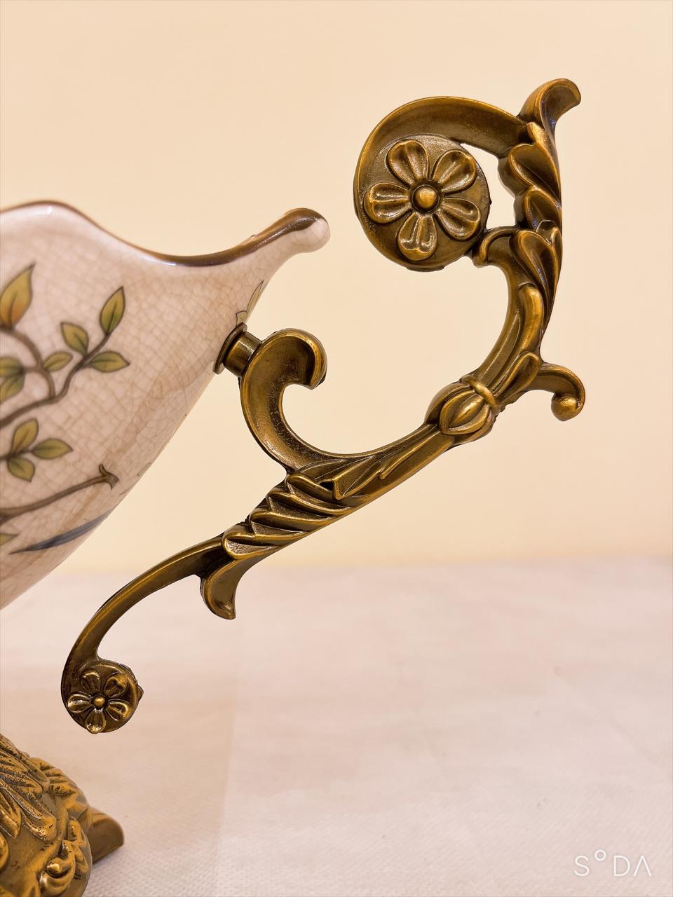 Crackle Porcelain & Ornate Metal Centerpiece