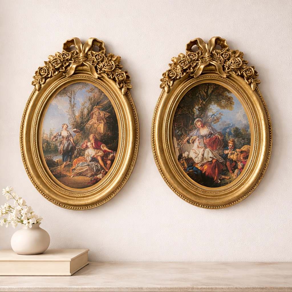 Rococo Elegance – Vintage Gold Oval Wall Art Set