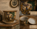 Vintage Satsuma Bird & Floral Porcelain Planter with Saucer