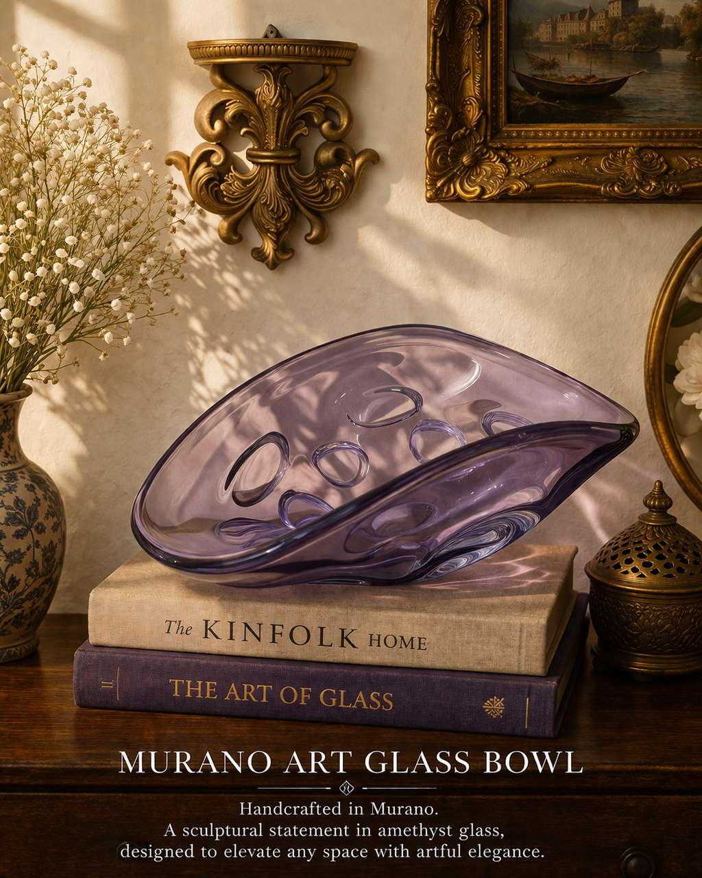 Murano Amethyst Glass Sculptural Bowl – Handcrafted Statement Piece
