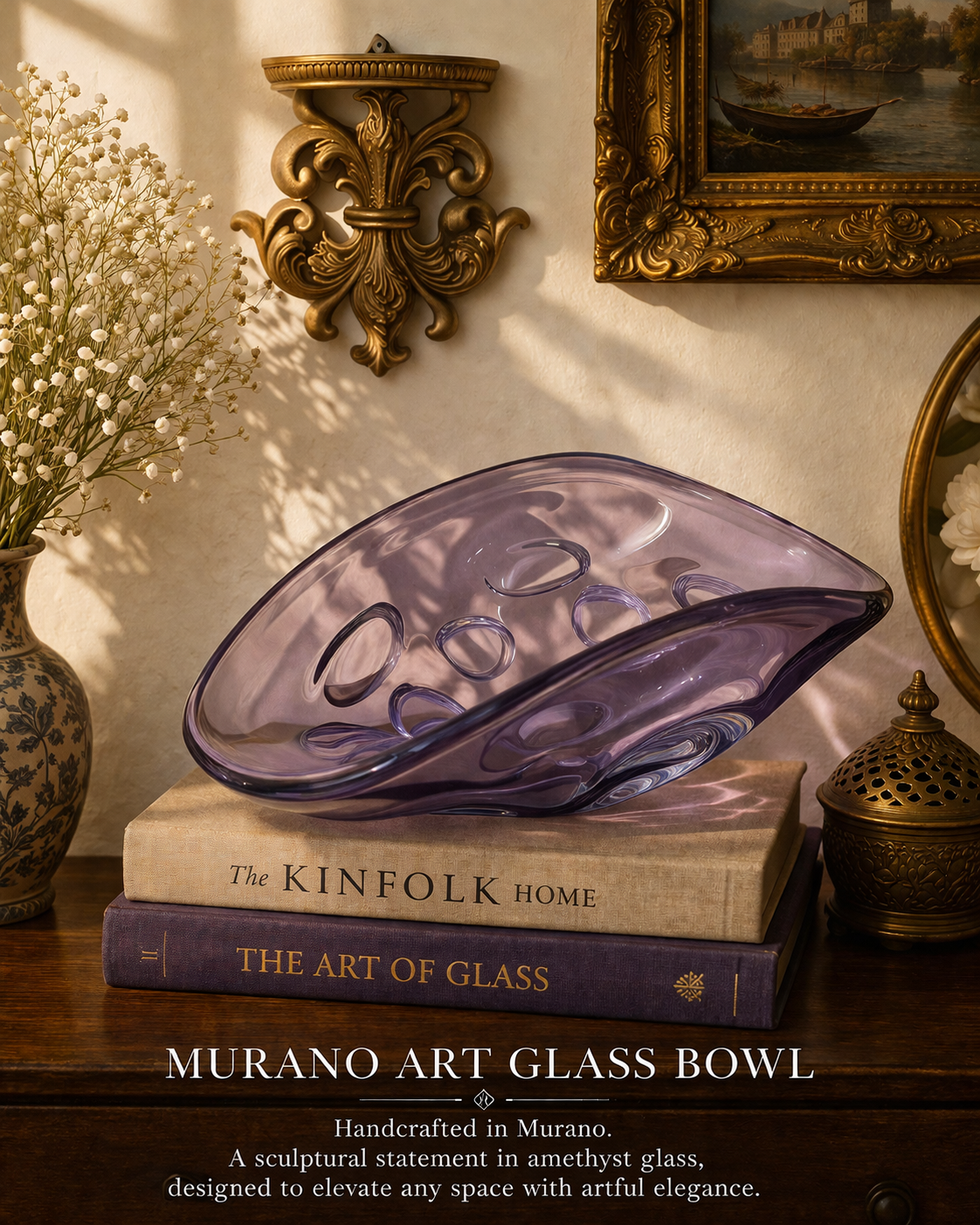 Murano Amethyst Glass Sculptural Bowl – Handcrafted Statement Piece