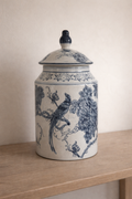 Bleu Blanc Porcelain Lidded Jar – Bird & Vineyard Motif
