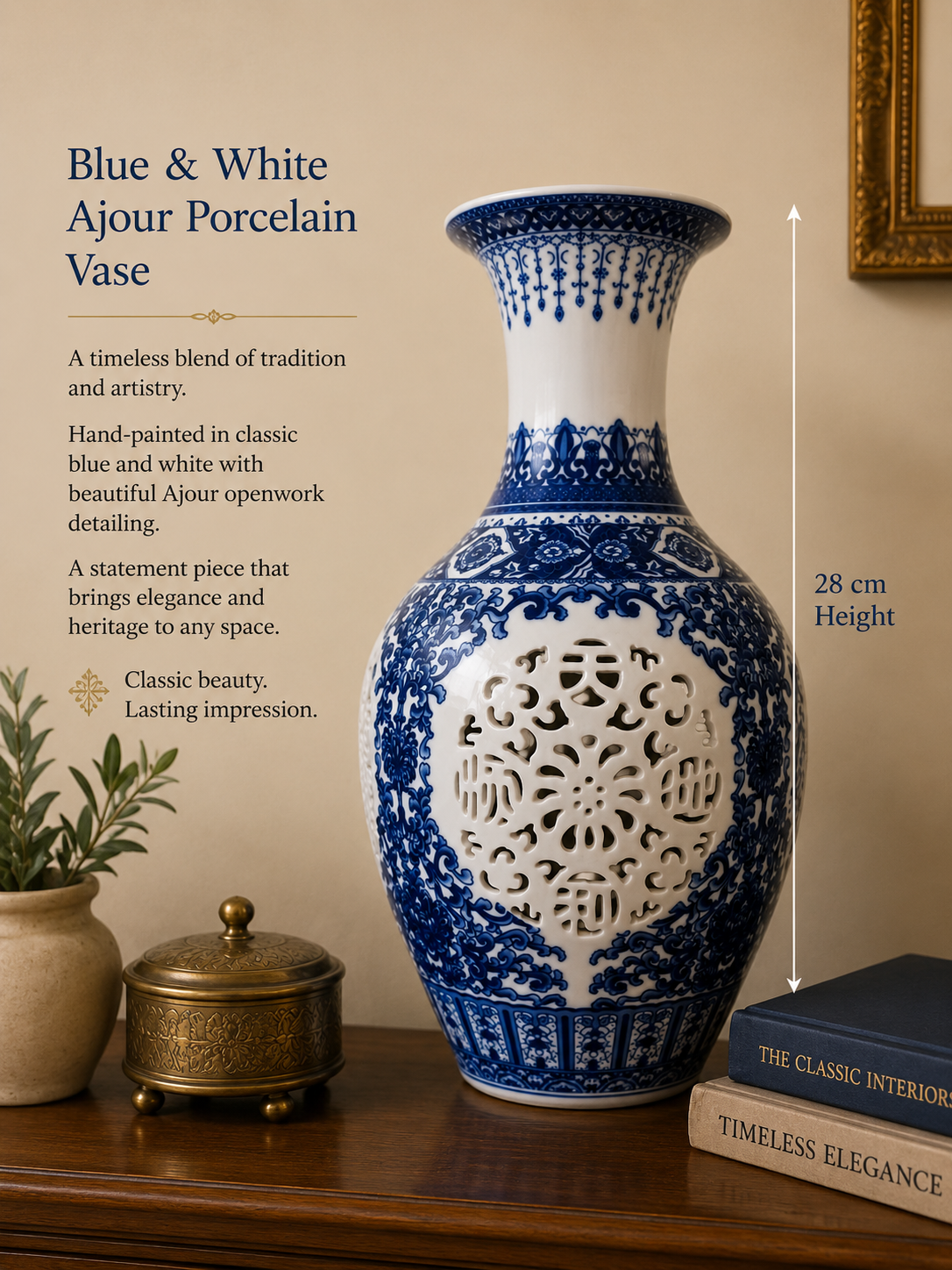 Classic Blue & White Ajour Porcelain Vase