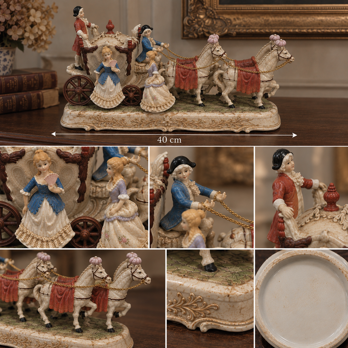 Exquisite Large-Scale Vintage Porcelain Carriage Centerpiece – 40 cm