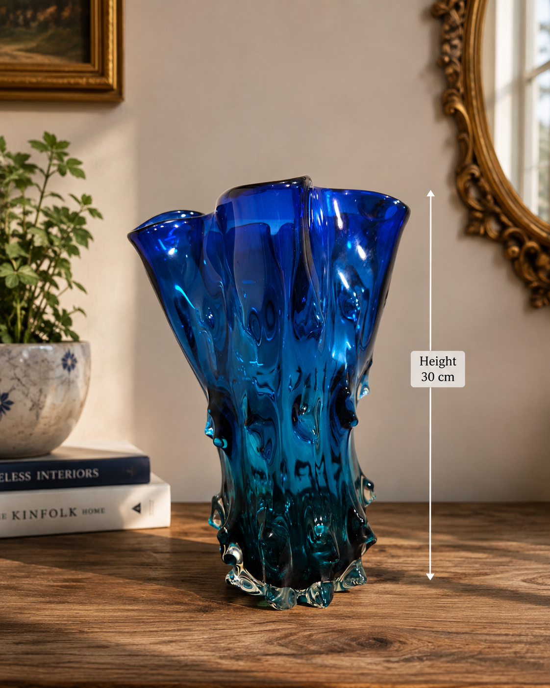 Murano Ocean Blue Sculptural Glass Vase