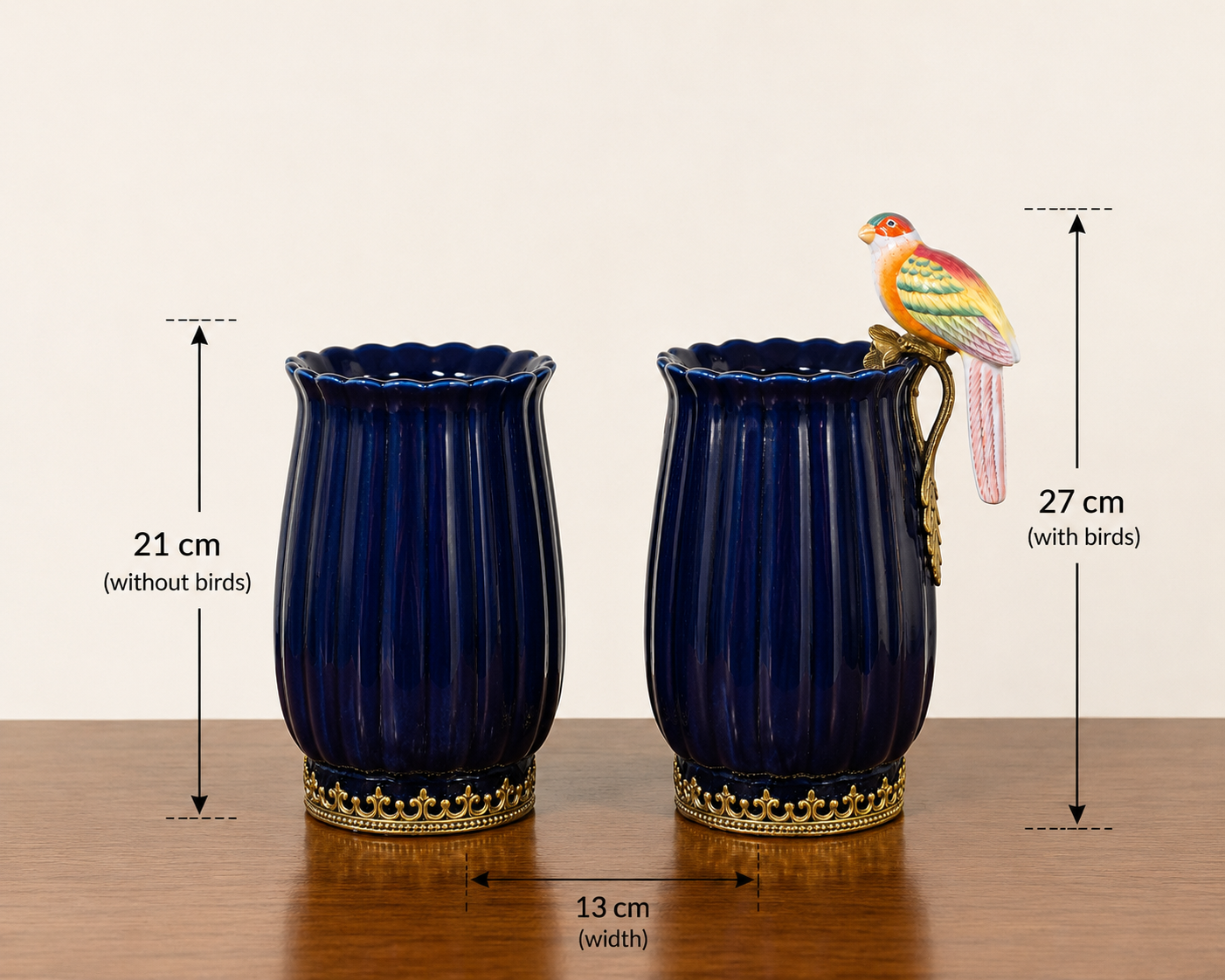 Cobalt Blue Sèvres Style Bird Handle Vases Duo