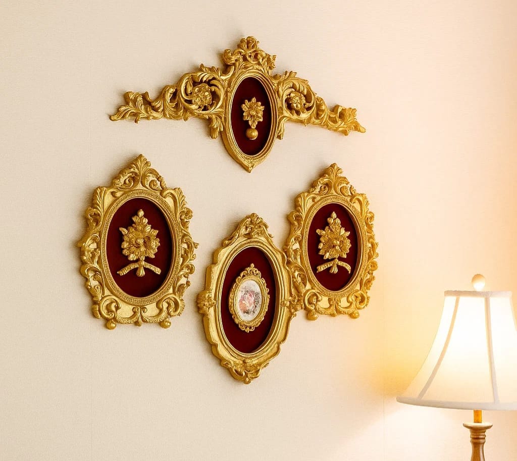 Ornate Gold Wall Plaques — Velvet-Backed Gallery Set