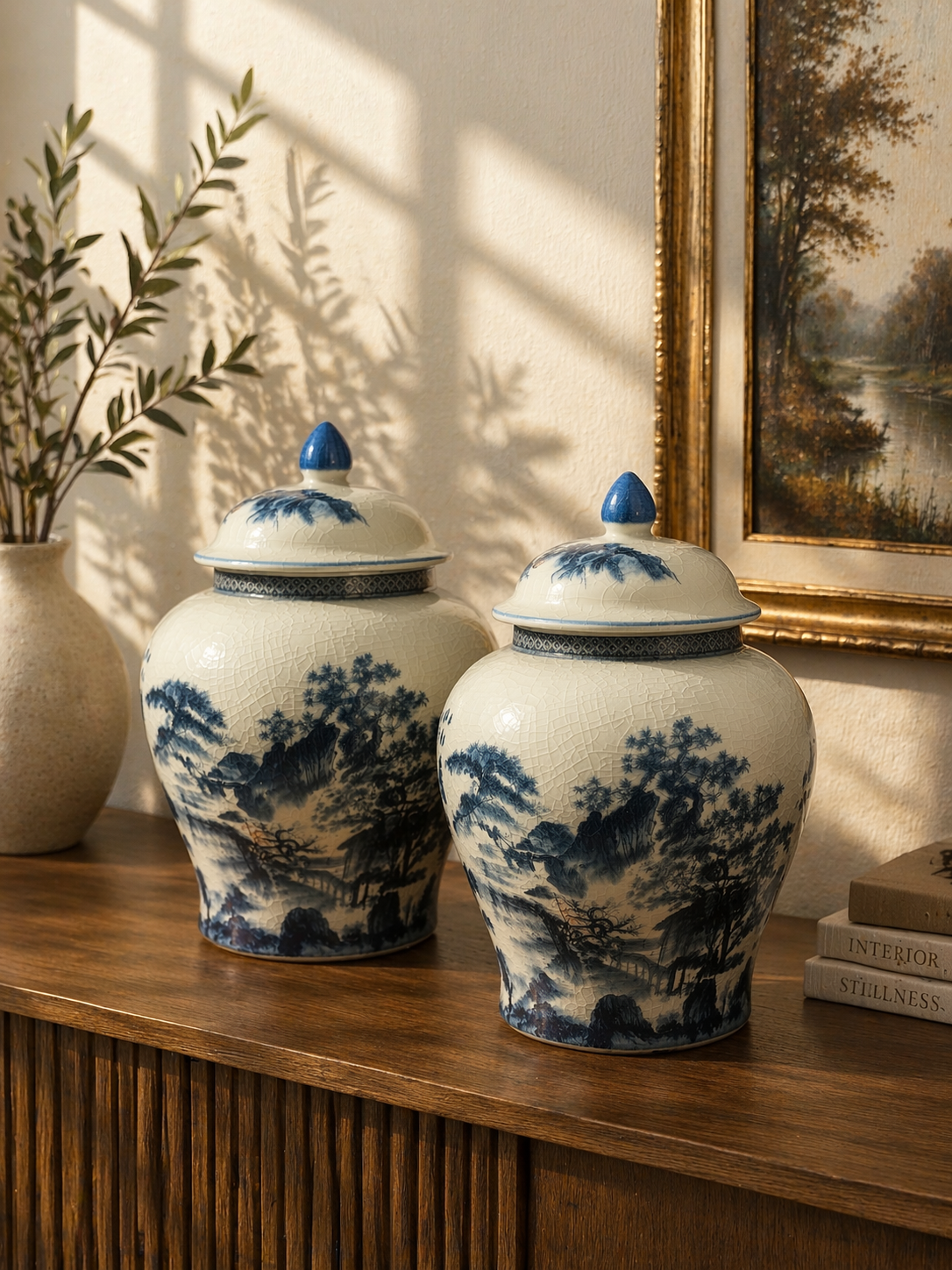 Bleu Blanc Landscape Ginger Jars – 15 cm