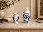 Hand-Painted Blue & White Porcelain Vase & Lidded Jar Set