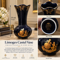 Vintage Limoges Castel France Cobalt Blue Porcelain Vase – 22K Gold Courting Couple, 15 cm