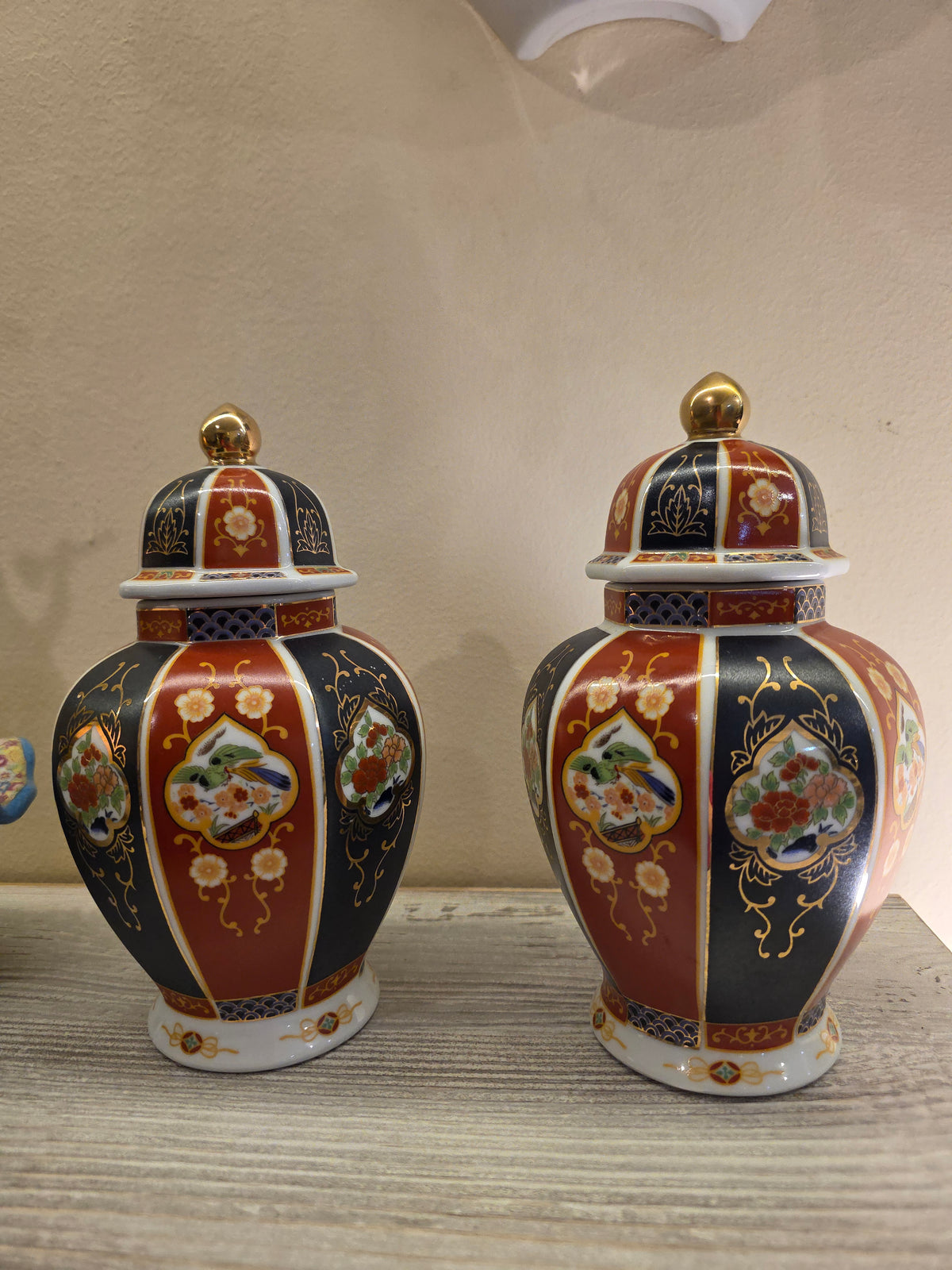 Vintage Kazan-sei Porcelain Urns, Hand-Painted Japanese Imari Floral & Bird Design