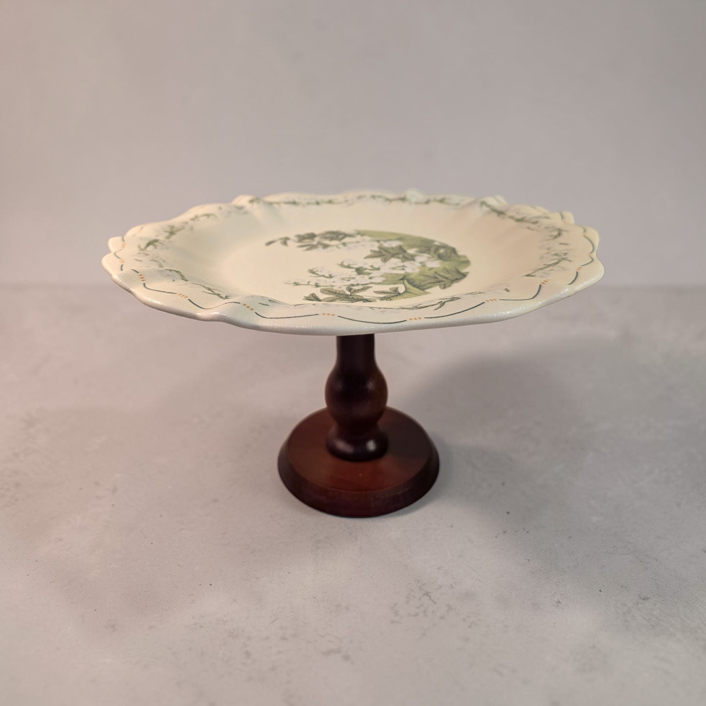 Vintage Floral Pedestal Serving Plate - Mint green