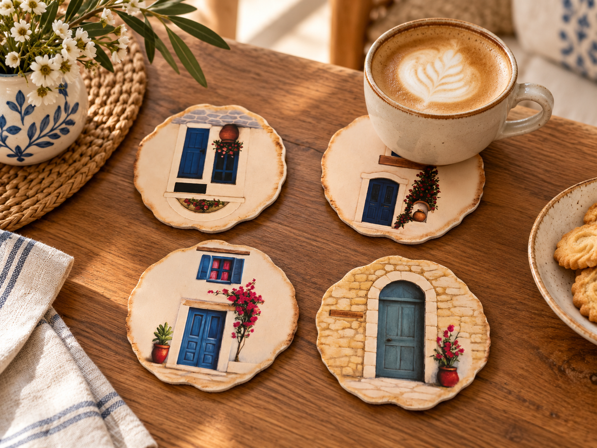 A set of 4 Mediterranean Charm Coaster Set