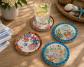 🌊 Coastal Ceramic Coaster Set – Set of 4