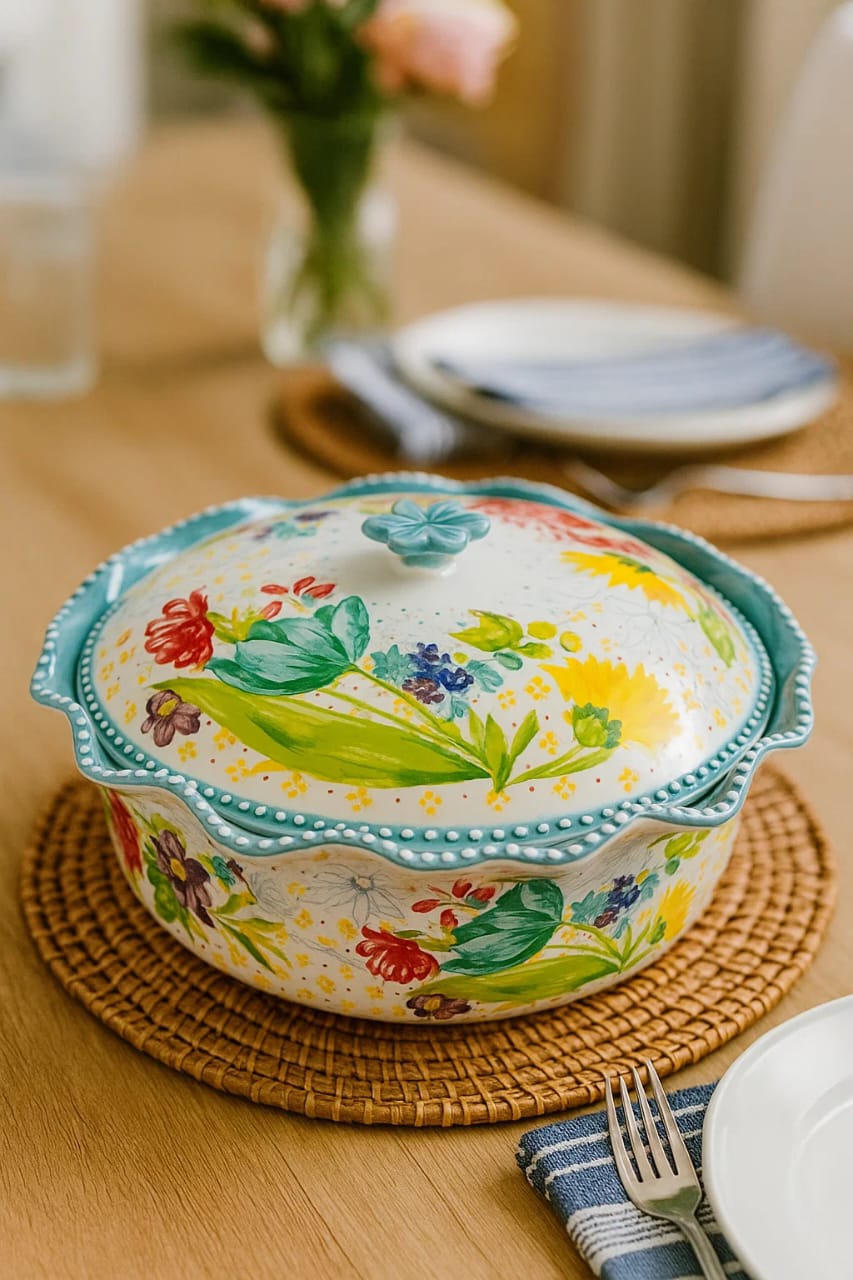 A lidded serving bowl from The Pioneer Woman collection