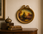 Vintage Gilded Round Landscape Wall Art