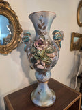 Vintage Hand-Painted Floral Relief Vase with Sculpted Rose Motif