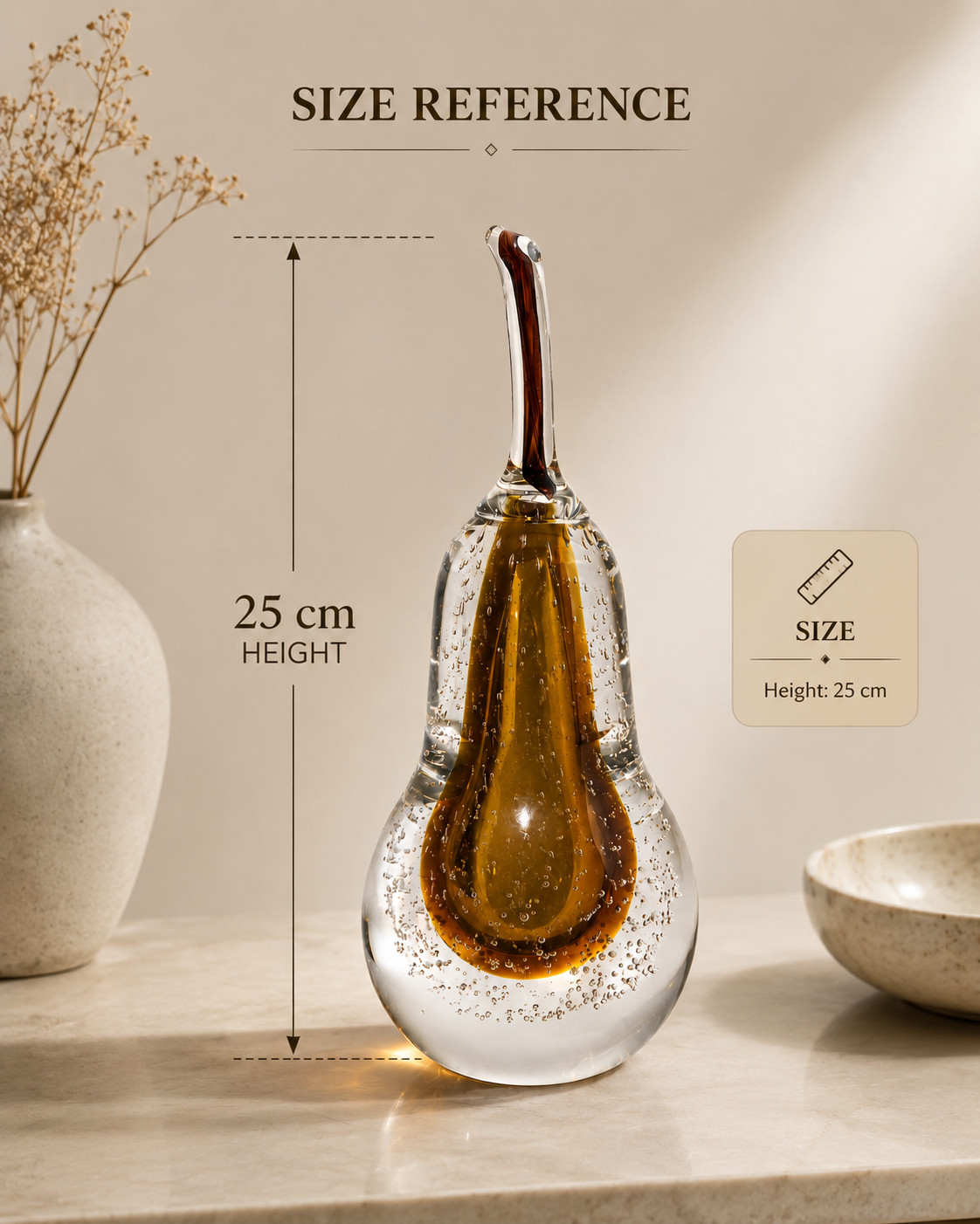 Amber Murano Glass Pear Sculpture