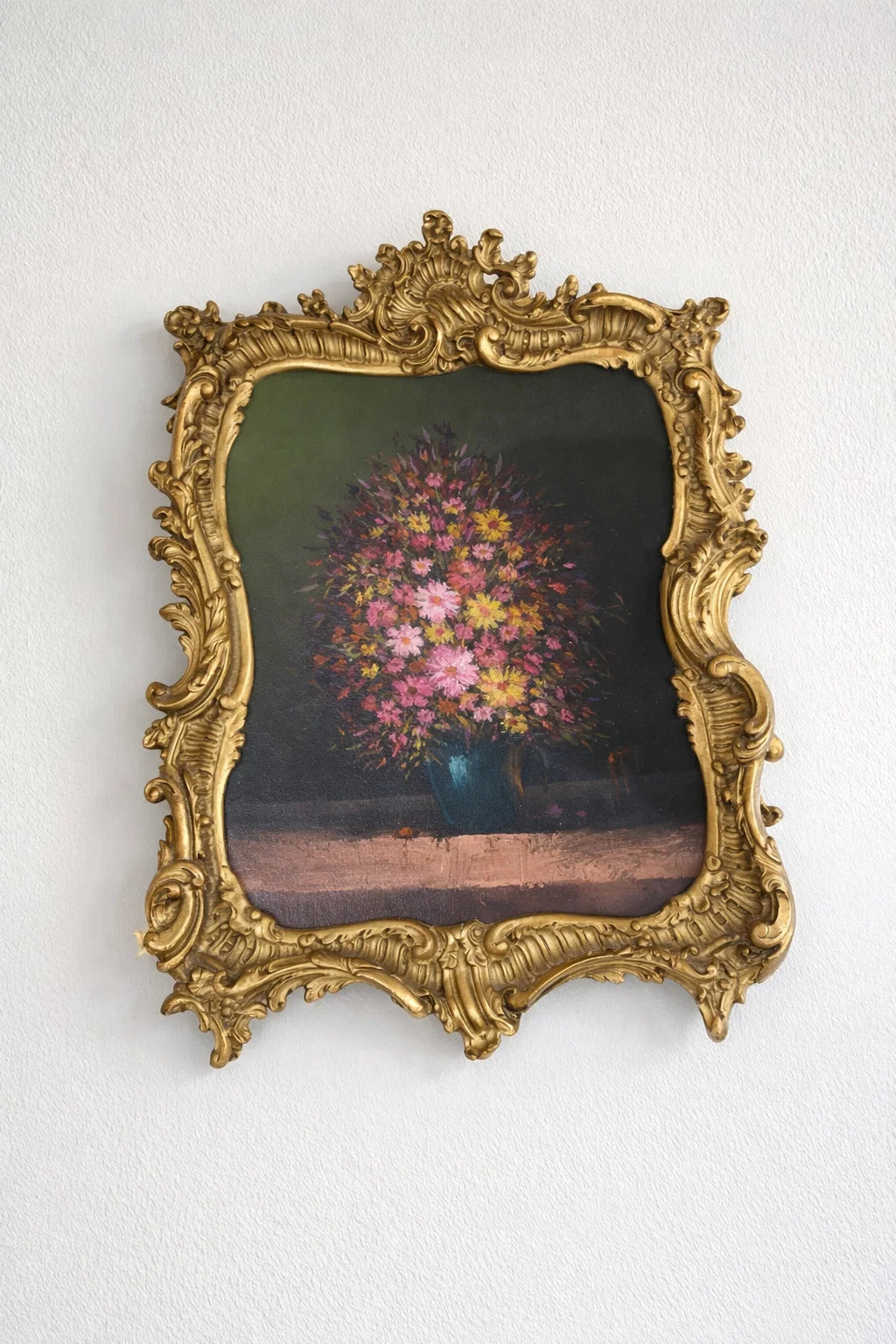 Vintage Floral Painting in Ornate Gilded Frame